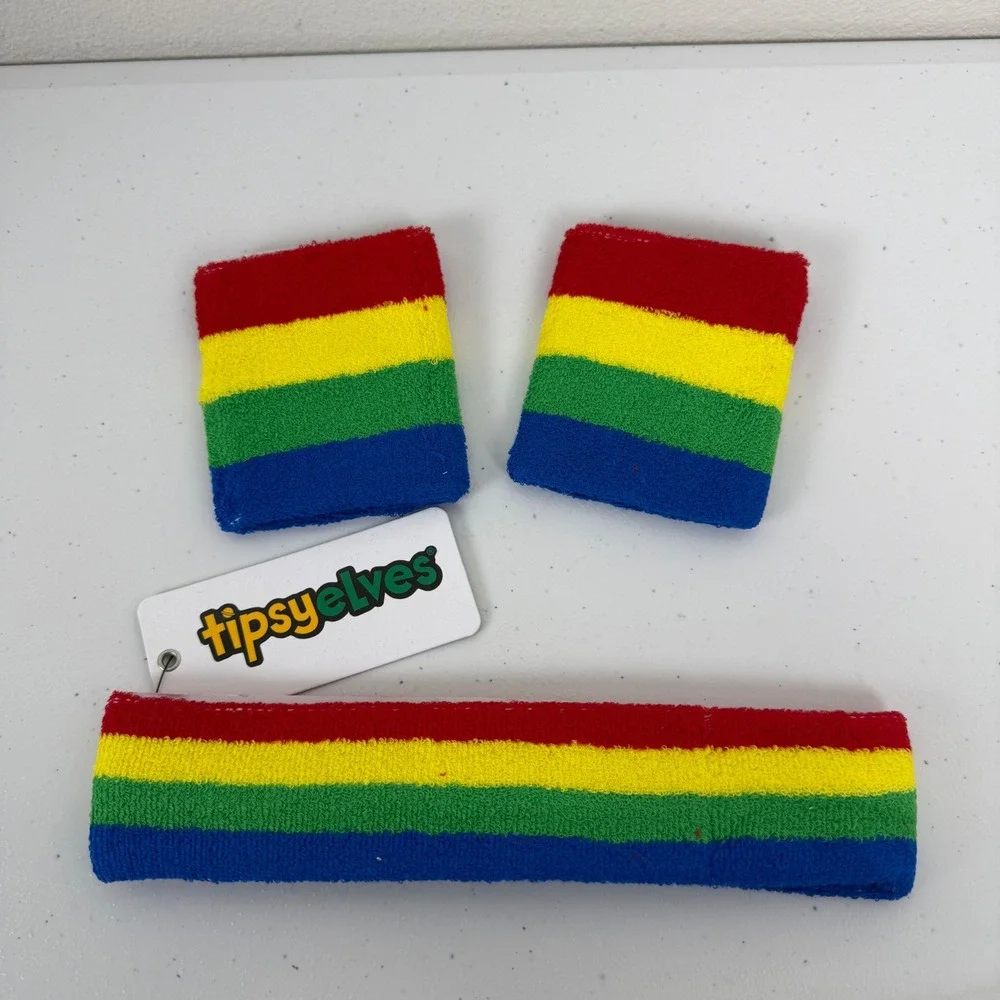 Tipsy Elves Trailblazer Zippered Sweatband Set Headband Wristbands Rainbow Pride